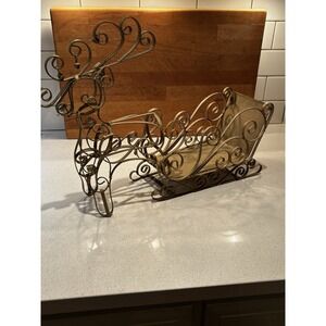 Vintage Gold Twisted Wire Santa Pulling His Sleigh Christmas Home Decor